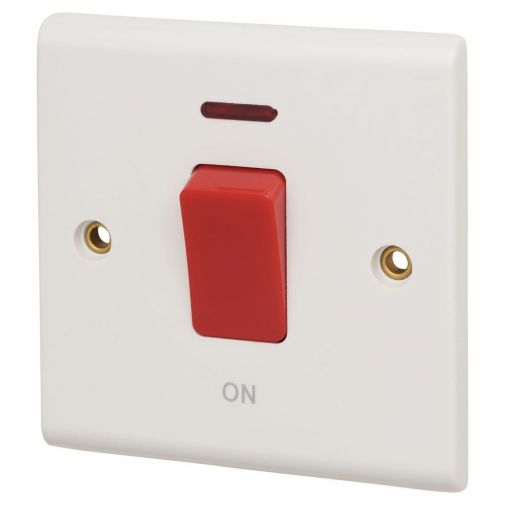 Deta S1300P 45A Double Pole Red Switch with Neon, 86mm x 86mm
