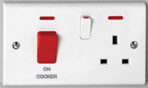 Deta S1302P 45A Cooker Control Unit with Neon Red Switch, White Plastic, 146mm x 86mm