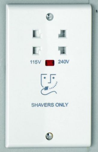 Deta S1305 Dual Voltage White Plastic Shaver Socket, 86mm x 146mm