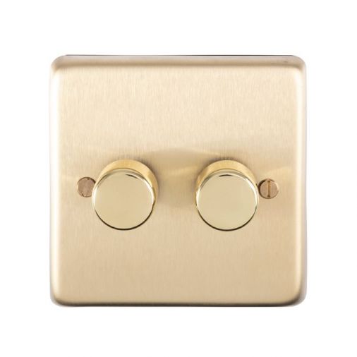 Eurolite SB2D400 Metal Satin Brass Incandescent Dimmer Switch 2 Gang