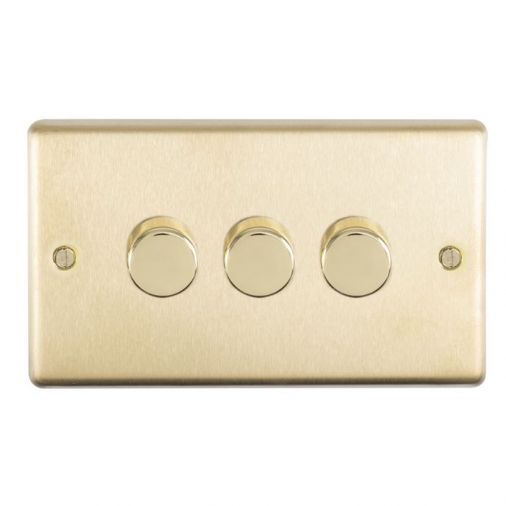 Eurolite SB3DLED Metal Satin Brass Dimmer Switch 3 Gang