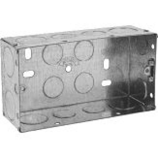Appleby SB628 2 Gang 47mm Steel Flush Back Box with Adjustable Lugs, 4 x 20/25mm Knockouts, 129mm x 68.3mm x 47mm