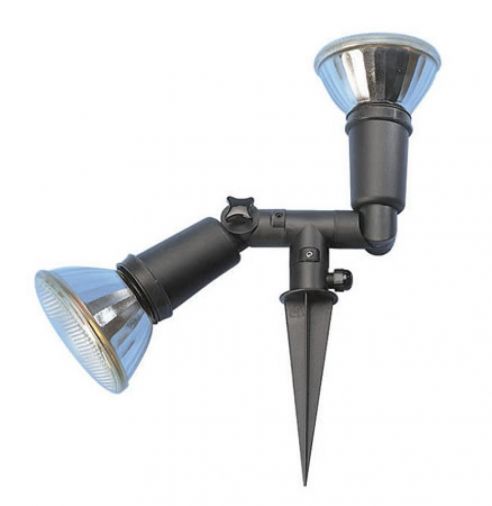Twin Garden Spike Light, Black, Polycarbonate, 230V, 2x80W, E27/ES, PAR38, IP44, 420x150mm, Dimmable