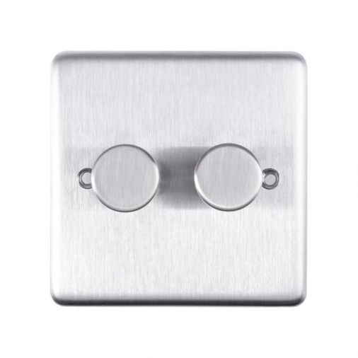 Eurolite SSS2DLED Metal Satin Stainless Steel Dimmer Switch 2 Gang