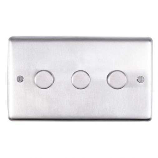 Eurolite SSS3D400 Metal Satin Stainless Steel Incandescent Dimmer Switch 3 Gang