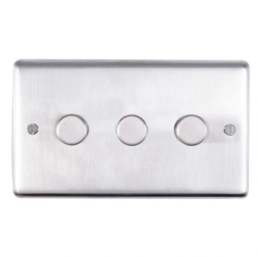 Eurolite SSS3DLED Metal Satin Stainless Steel Dimmer Switch 3 Gang