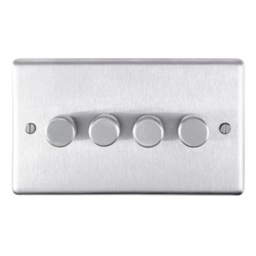 Eurolite SSS4D400 Metal Satin Stainless Steel Incandescent Dimmer Switch 4 Gang