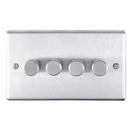 Eurolite SSS4DLED Metal Satin Stainless Steel Dimmer Switch 4 Gang