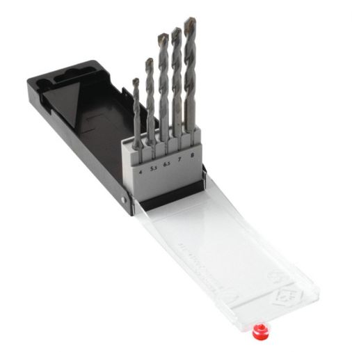 Tungsten Carbide Tip Masonry Drill Bit Set, 5pc, 4-8mm