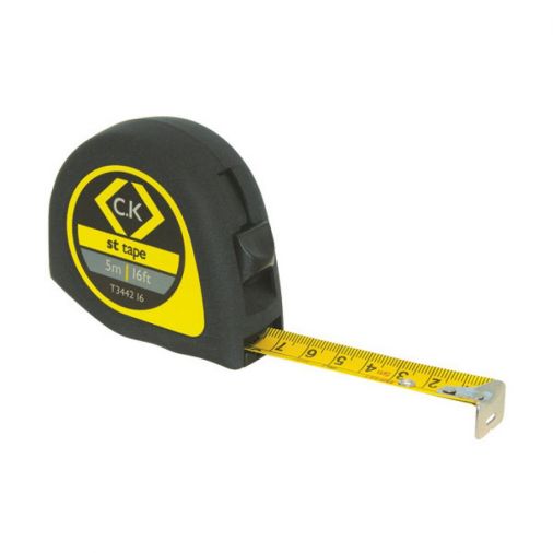 5m / 16ft ST Tape Measure, ABS Plastic, Nylon Coated Blade, Lock & Pause Buttons, Belt Clip, Joist Centre Markings, True Zero Hook.