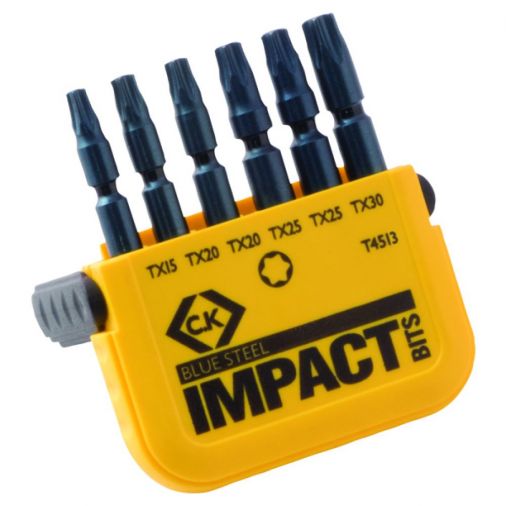 V8 Steel Alloy 6 Piece Impact Bit Set - TX15, TX20, TX25, TX30 - Blue