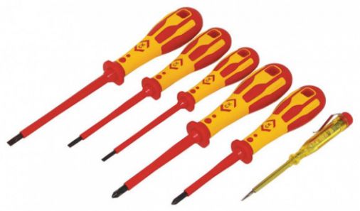 VDE 6 Piece Screwdriver Set, Tip Marked, Ergonomic Handle, 10,000v Tested, Chrome Vanadium Steel