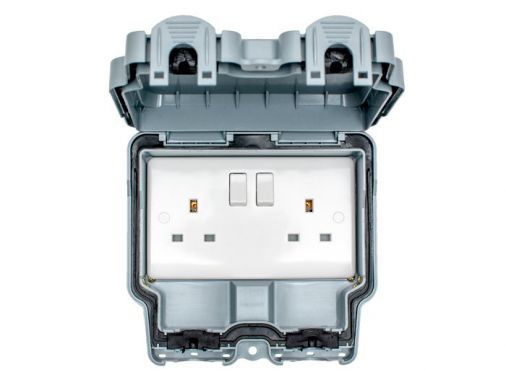 Eurolite WP4100 13A 2-Gang Lockable Weatherproof Outdoor Switched Socket Double Pole IP66