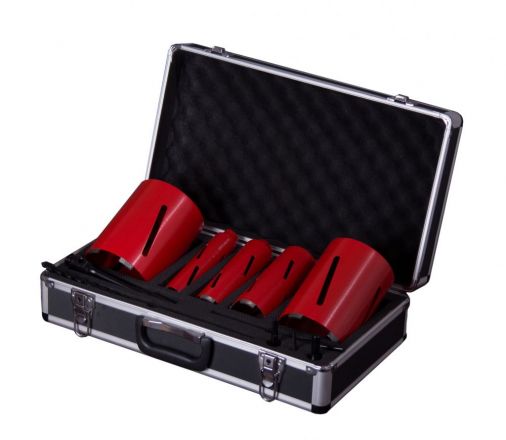 Dry Diamond Core Drill Set, 5 Pieces, SDS Plus/Hex Adaptors, 200/400mm Drills, 225mm Guide Rod, Extractor Drift