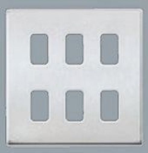 MK K24346WHI 6 Module Porcelain White Front Plate, Screwless, 4mm Slim Profile, Angled Terminals