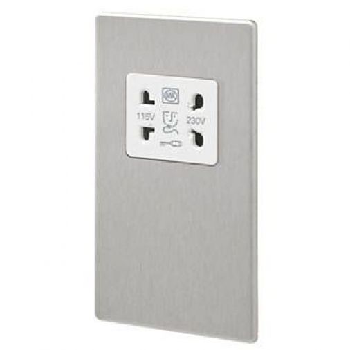 MK K24709BSSW 2G Shaver Socket, Brushed Stainless Steel, White Insert, Screwless, 47mm Back Box