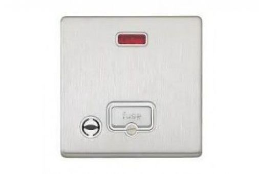 MK K24978BSSW 13A DP Unswitched Spur Neon Flex Outlet, Brushed Stainless Steel, White Insert, Screwless