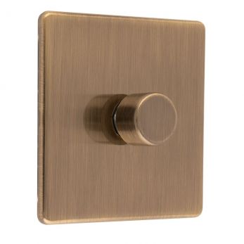 Antique Brass LED/Incandescent Dimmer Switch with Matching Knob | 2 Way, 400W | Concealed 3mm range by Eurolite - AB1DLED