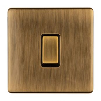 Antique Brass Light Switch with Matching Switch, Black Inserts | 2 Way, 10A | Concealed 3mm range by Eurolite - AB1SWB