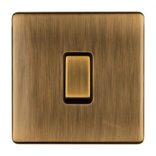 Antique Brass Light Switch with Matching Switch, Black Inserts | 2 Way, 10A | Concealed 3mm range by Eurolite - AB1SWB