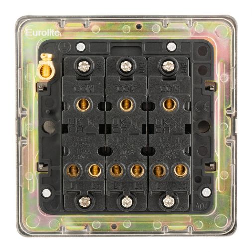 Brushed Steel Triple Light Switch, Grey Inserts | 2 Way, 10A ...